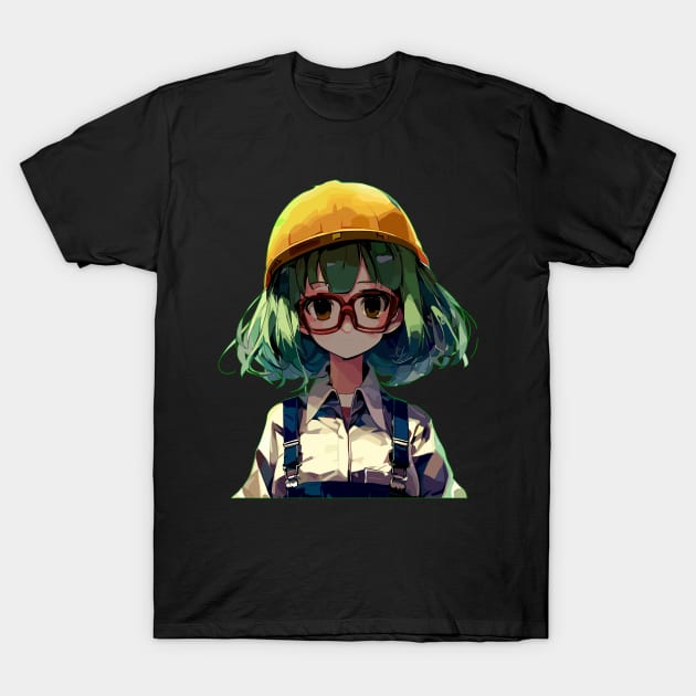 Anime Girl worker engineer in construction helmet T-Shirt by TomFrontierArt